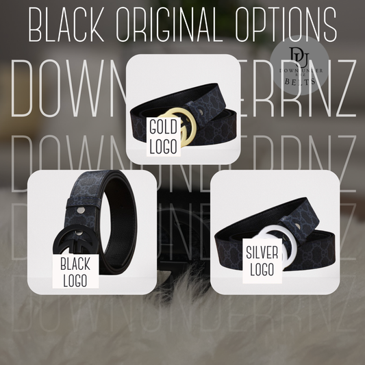 GG Black Original Pattern Belts (3 Logo Options)