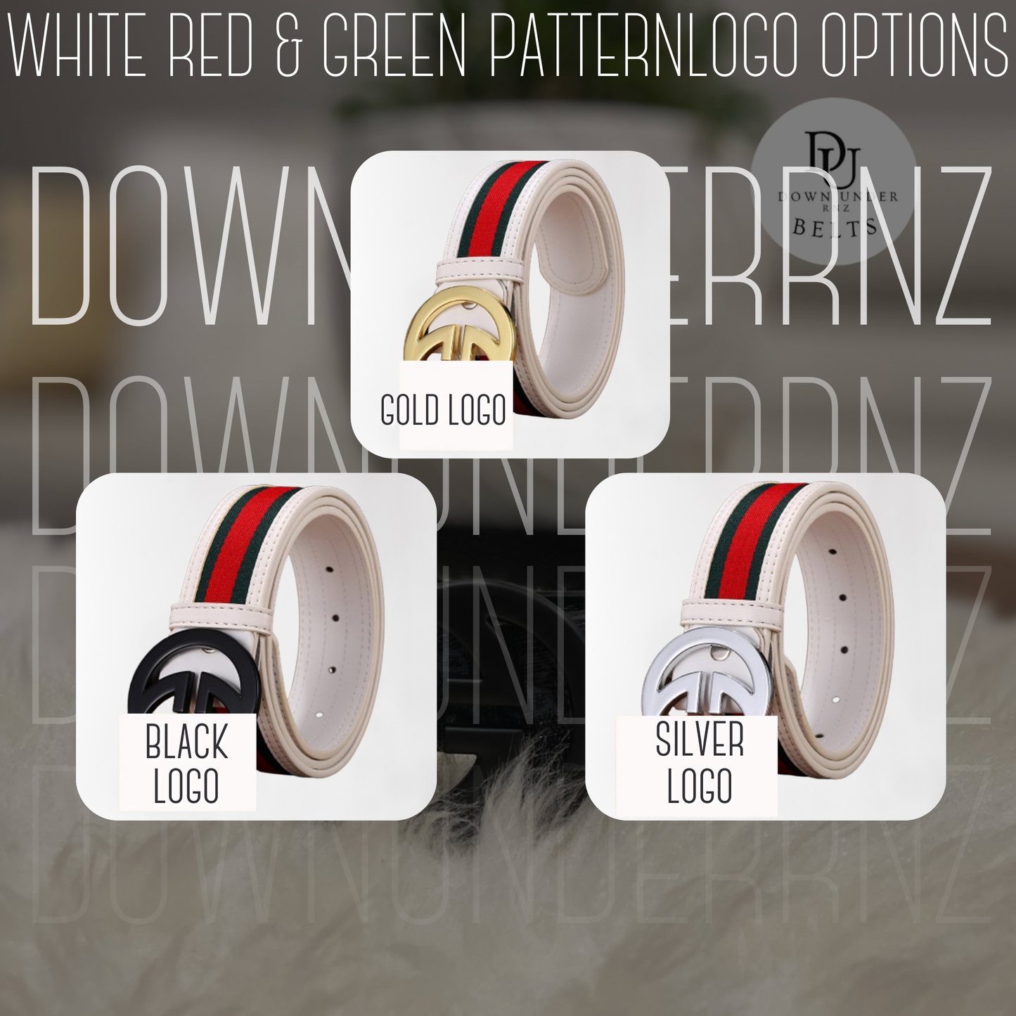 GG White, Red & Green Pattern Belts (3 Logo Options)