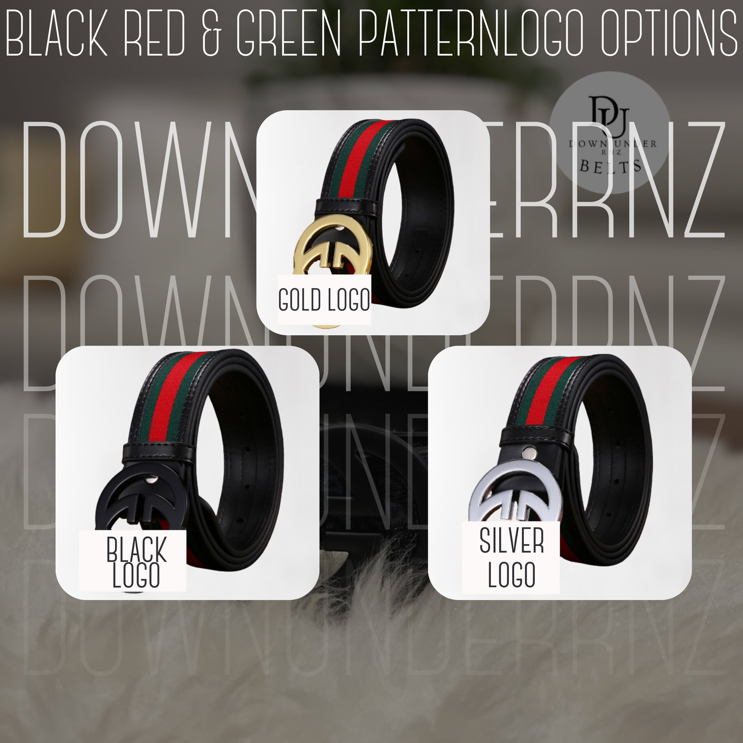 GG Black, Red & Green Pattern Belts (3 Logo Options)